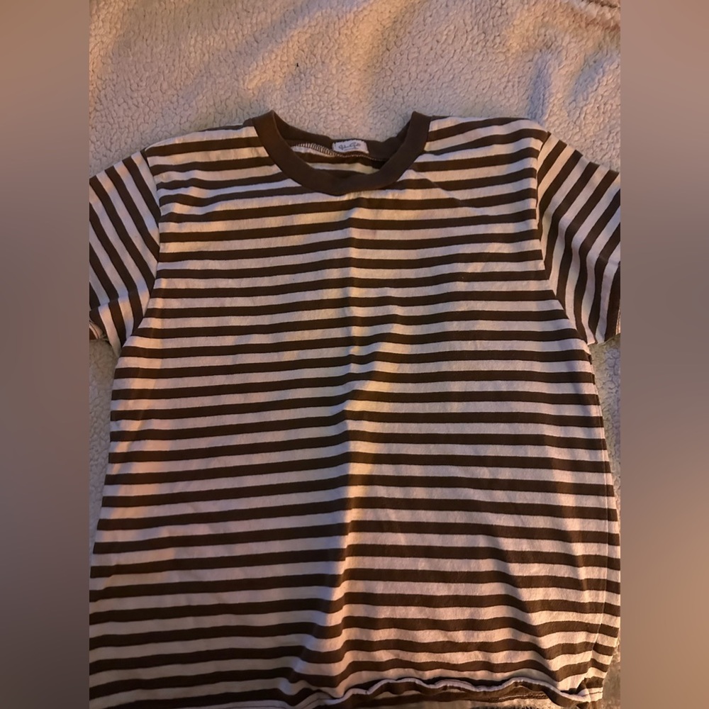 Brandy Melville brown and ivory striped shirt